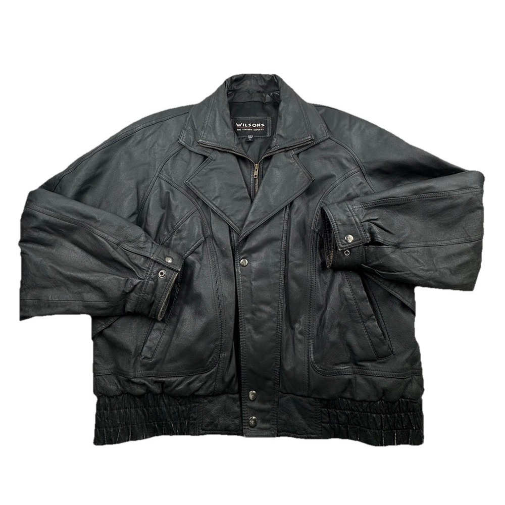 Wilsons Leather Motorcycle‎ Jacket Vintage Black Leather Biker Jacket XL *FLAWS*